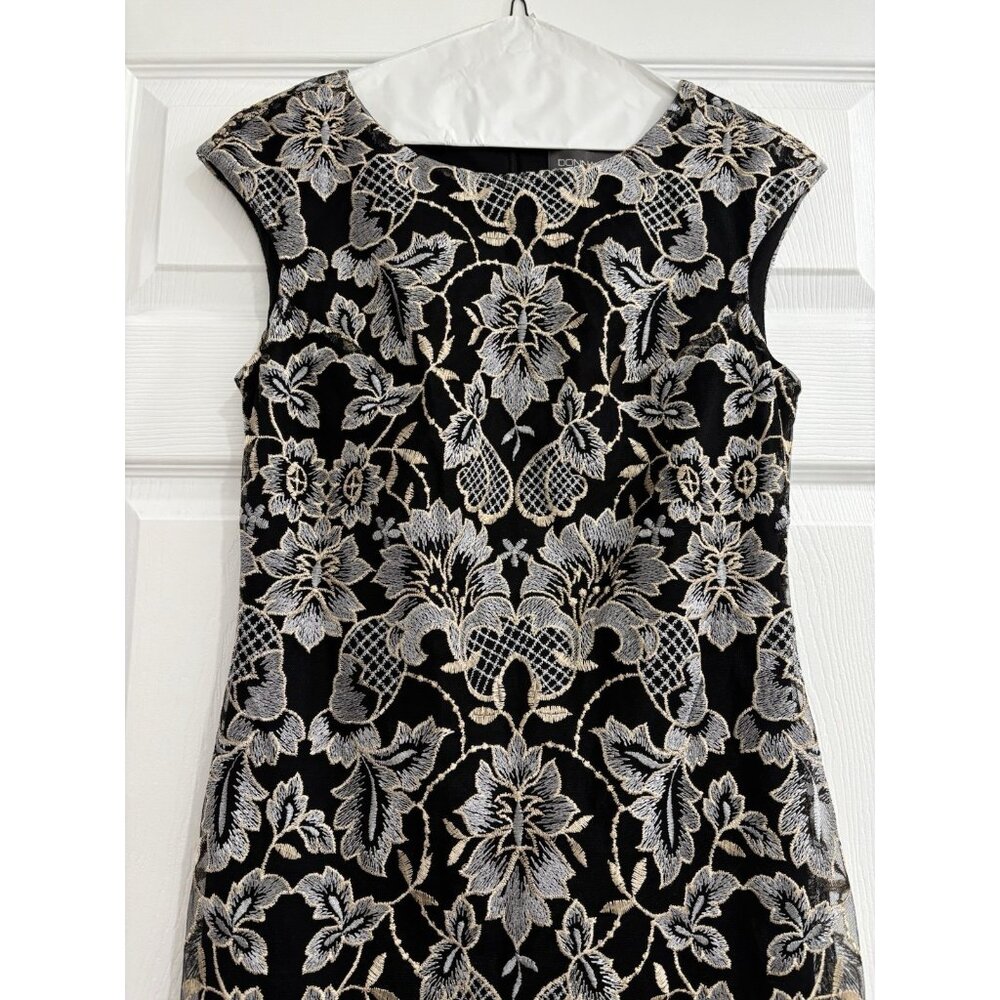 Donna Ricco Sheath Dress Women's Sz 4 Metallic Floral Embroidered Black Cocktail - Picture 5 of 11